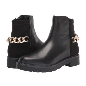 Nine West Talles Leather Block Heel Casual Chain Ankle Boots Women’s Size 7